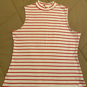 The Elle Turtleneck Stretch Shell Top Women’s Size XL, Red and White Stripes